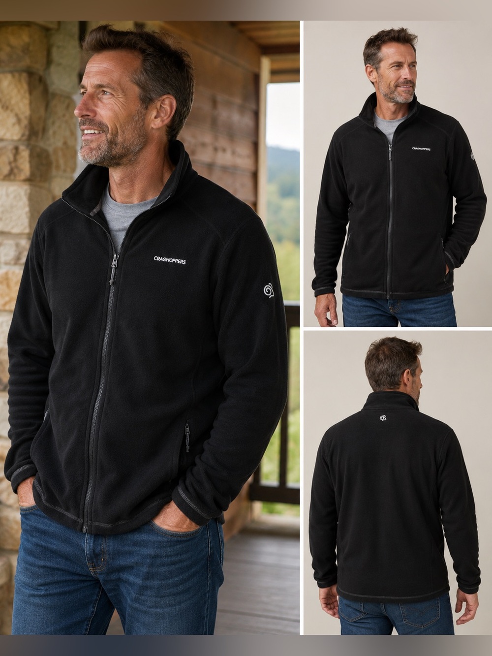 Craghoppers Men’s Black Full Zip Fleece Jacket, Mindfully Made Outdoor Hiking- L